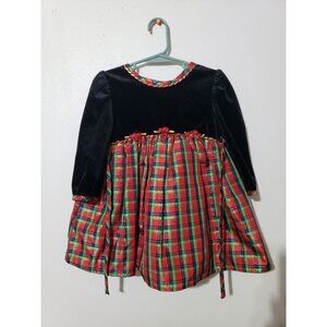 Rose Cottage holiday, black velour top, plaid bottom dress, size 2T